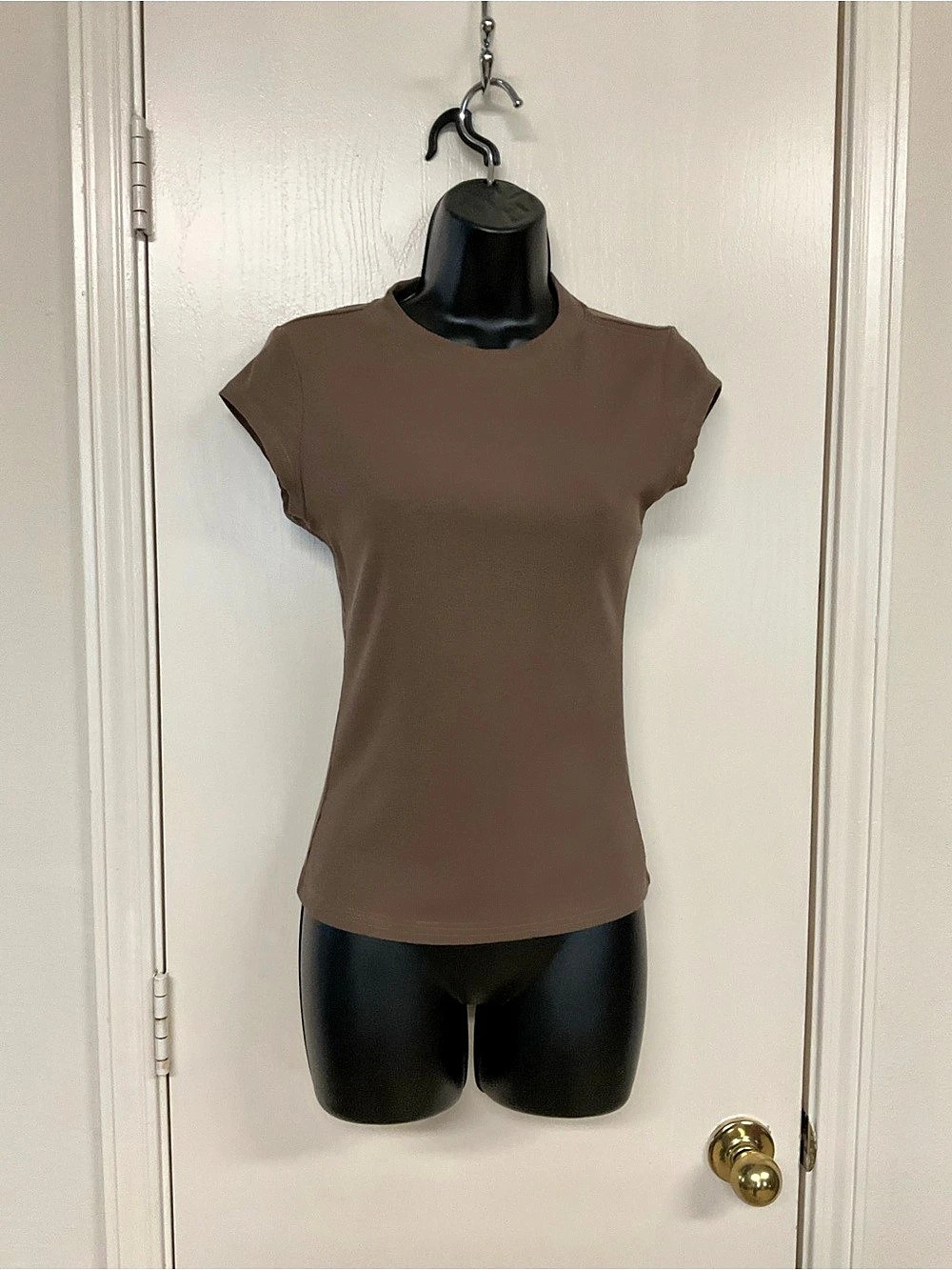 EasyGala Ribbed Short Sleeve Top in Brown Size Small
